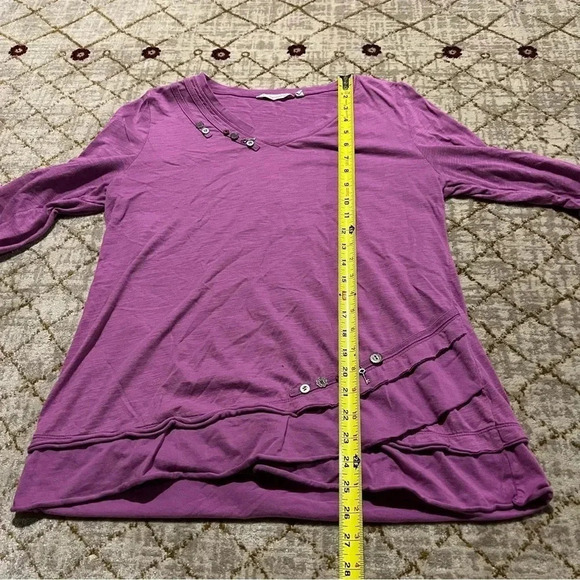 Soft Surroundings Tunic Shirt Womens M Purple V Neck Long Sleeve Charms Buttons - Picture 9 of 9